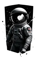 Astronaut with a shattered helmet floating in space tattoo design idea