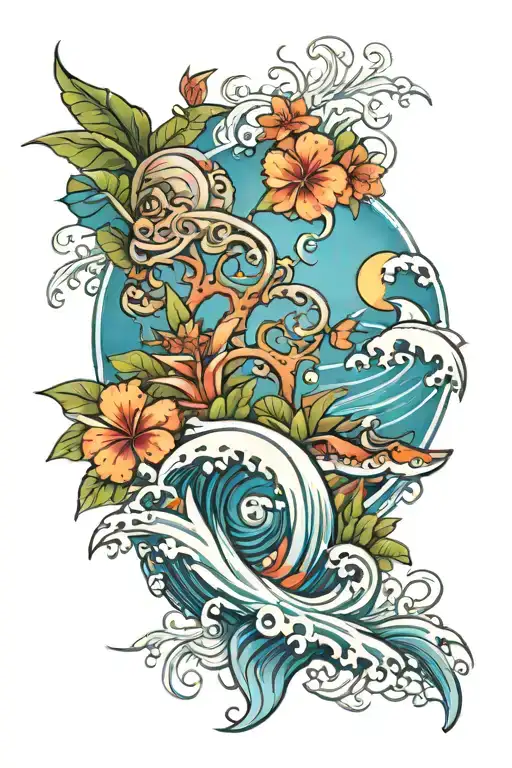 Hawaii ocean scene tattoo design idea