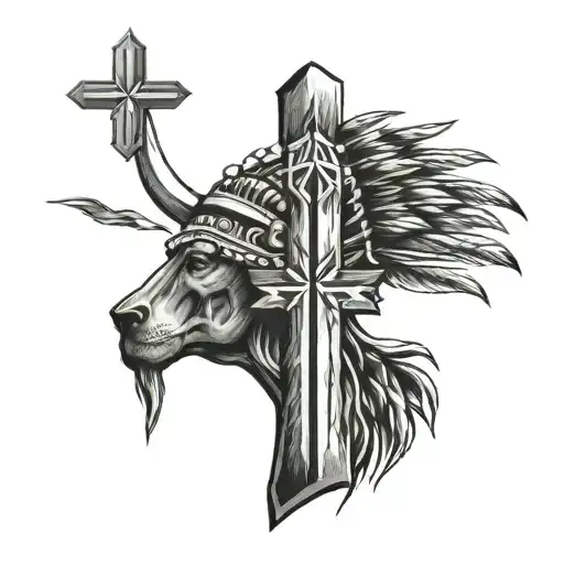 native american, Christian Cross,  American Flag tattoo design idea