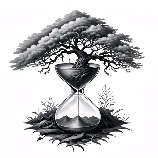 hourglass with tree wrapped tightly tattoo design idea