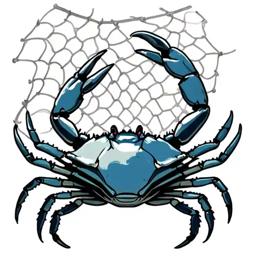 a maryland blue crab in a net background tattoo design idea