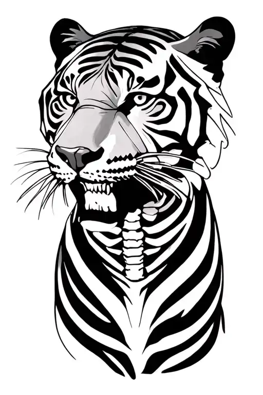 tiger face and body mixed it skeleton  tattoo design idea