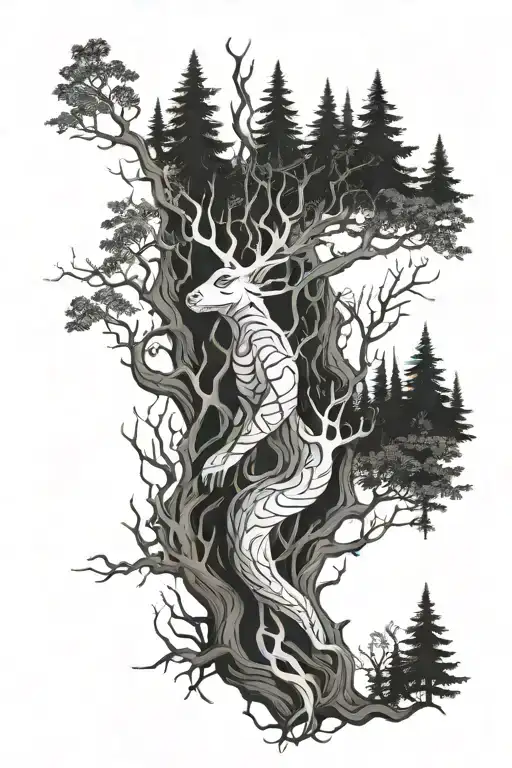 sculpture in the wild forest tattoo design idea