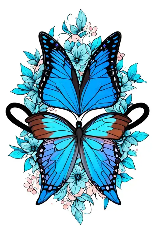 blue butterfly and infinity symbol tattoo design idea