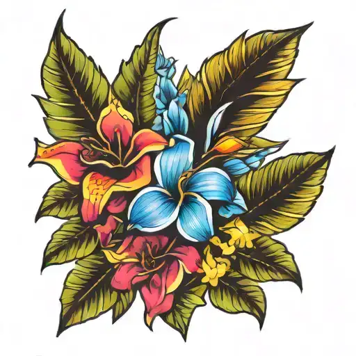 exotic caribbean flower bouquet tattoo design idea