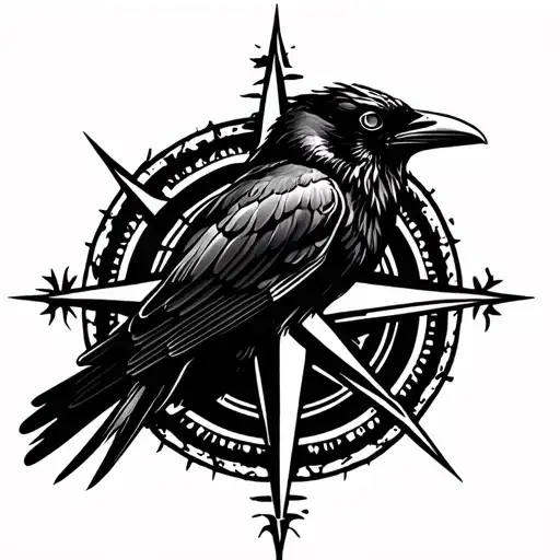Coverup crow and compass fiery tattoo design idea
