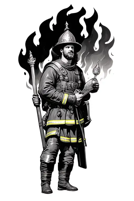st Florian protecting a fire fighter tattoo design idea