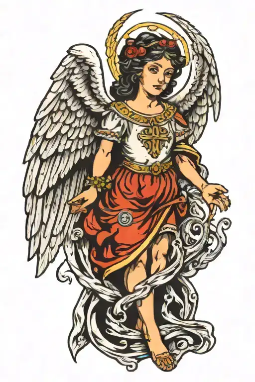 a biblical accurate angel with 3 eyes tattoo design idea