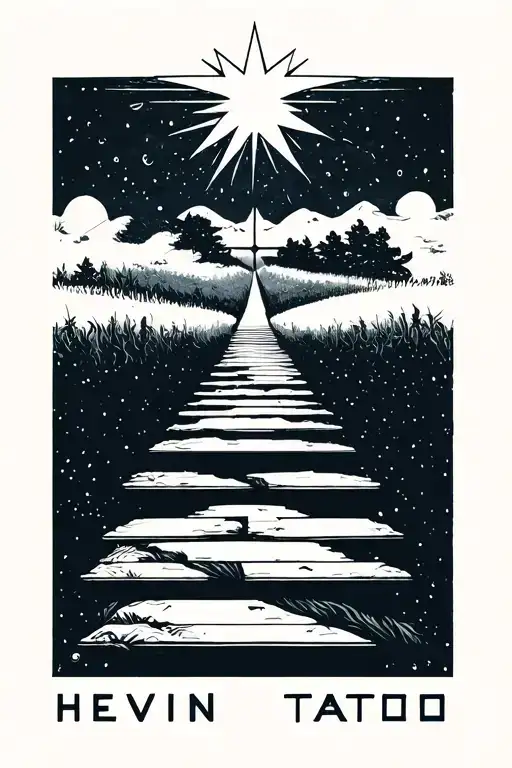 Star above a path, and the name Hevin should also be integrated somehow. tattoo design idea