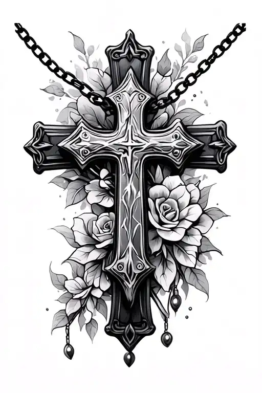 Cross and necklace tattoo design idea