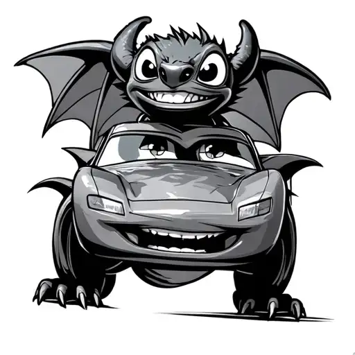 lighting McQueen racing stitch riding toothless dragon tattoo design idea