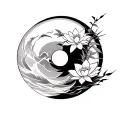 Zen tattoo medium size upper arm. Enso circle with zen flow. Lotus and or lilies with bamboo emerging from flow. And kan tattoo design idea