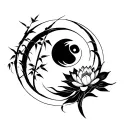 Zen tattoo medium size upper arm. Enso circle with zen flow. Lotus and or lilies with bamboo emerging from flow. And kan tattoo design idea