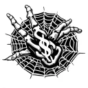 make a skeleton hand with a spider with a dollar sign on it and spider webs going through for a hand tattoo design tattoo design idea