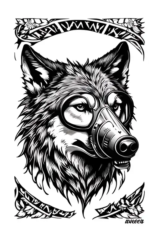 wolf head with oxygen mask tattoo design idea
