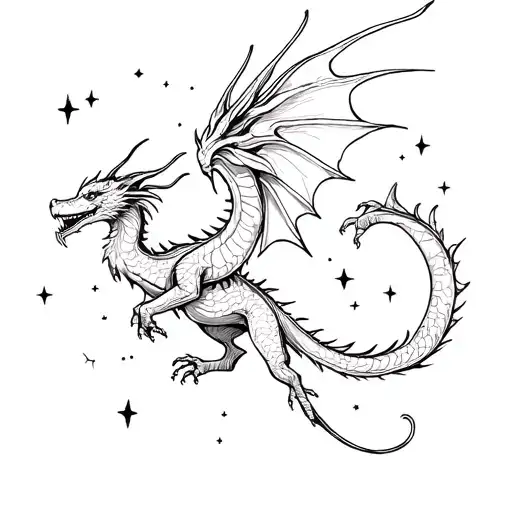 flying Dragon and Stars Constellation taurus and gemini tattoo design idea