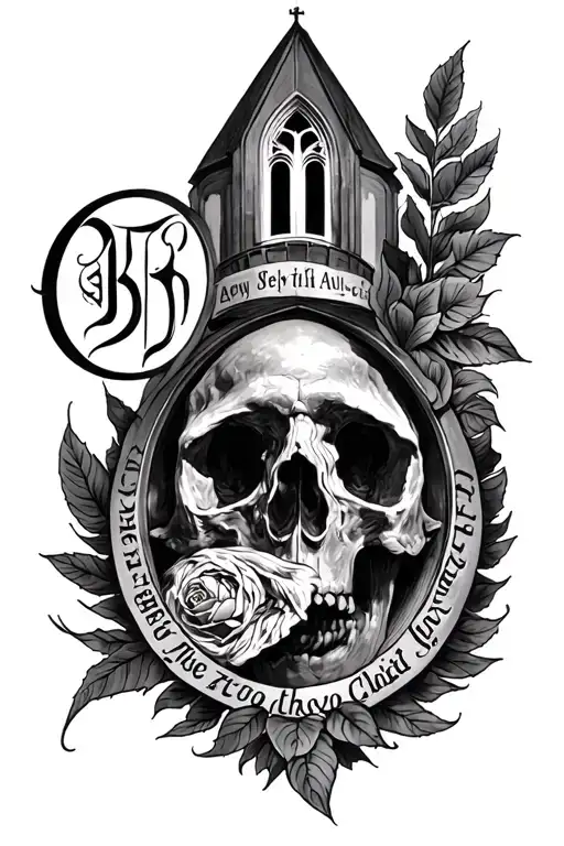 Church style tattoo with middle lettering BF Alex Grey's iconic tattoo design idea