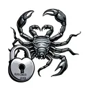 "09/02/2023" scorpion with a heart shaped lock tattoo design idea