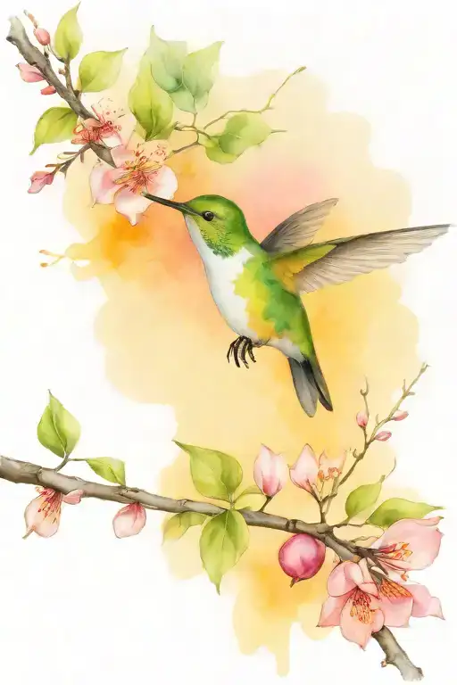 hummingbird and Bradford pear tree branch tattoo design idea