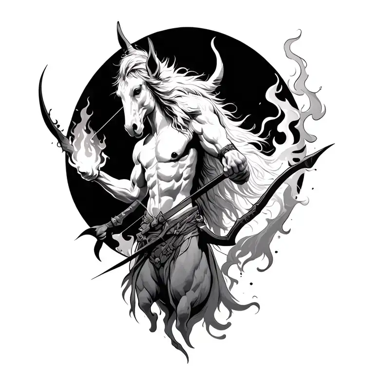centaur archer with fire element tattoo design idea
