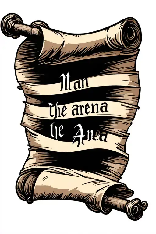 scroll of parchment with "man in the arena" speech written out tattoo design idea