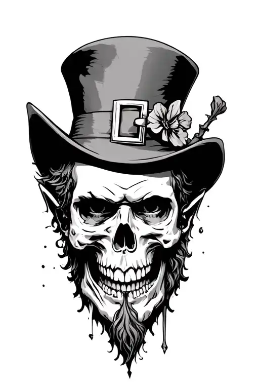 leprechaun. face half ripped to skull inside coming tattoo design idea