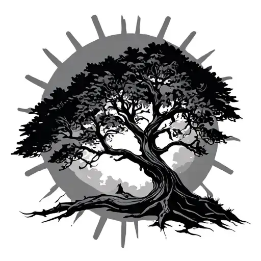 Tree No Ojas With Ray Background tattoo design idea