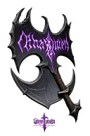 dwarven wing bladed axe made with black steel with purple enchanted letters across the blades  tattoo design idea