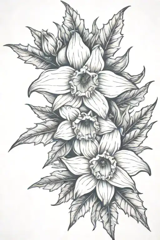 daffodil and holly berrys spine tatto design tattoo design idea
