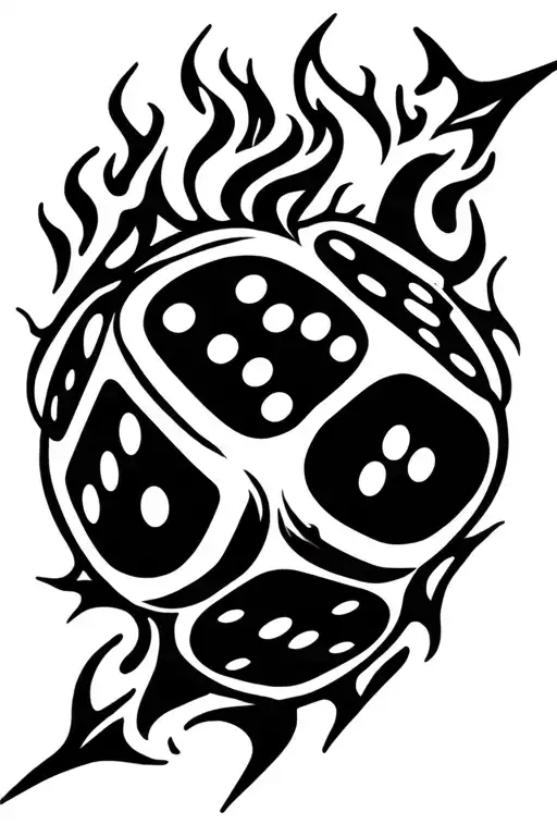 Fire, dice, thorns tattoo design idea