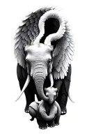 2 adult elephants and baby angel wing tattoo design idea