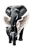 2 adult elephants and baby angel wing tattoo design idea