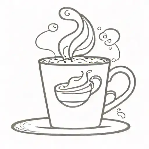 A minimalist tattoo of a coffee cup with steam forming the shape of a pen, symbolizing the client's love for writing and coffee tattoo design idea