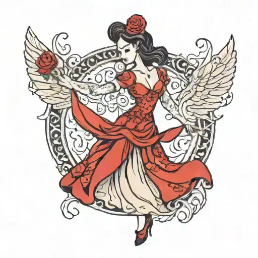red dress dancing tattoo design idea