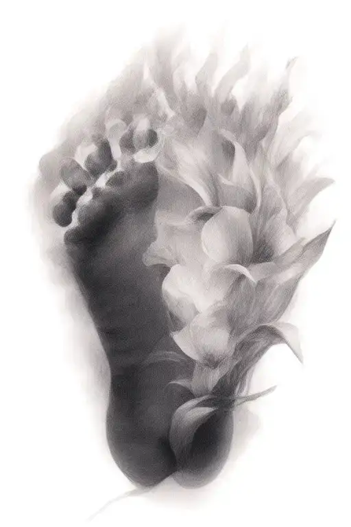 footprint and calla lilies tattoo design idea
