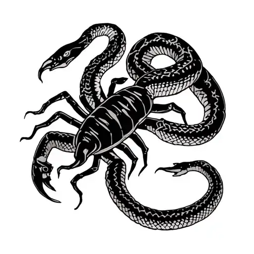 Tattoo with snake and zodiac sign scorpion and woman tattoo design idea