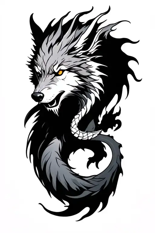 dragon and wolf separate tattoo design idea
