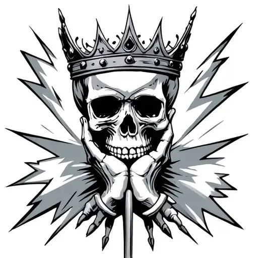 skull with crown praying hands with lightning bolts tattoo design idea