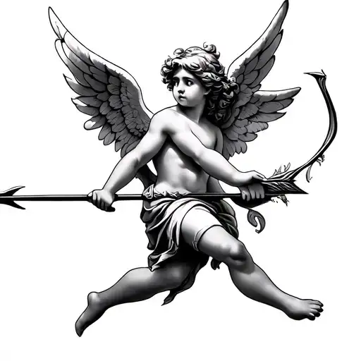 cupid shooting arrow tattoo design idea