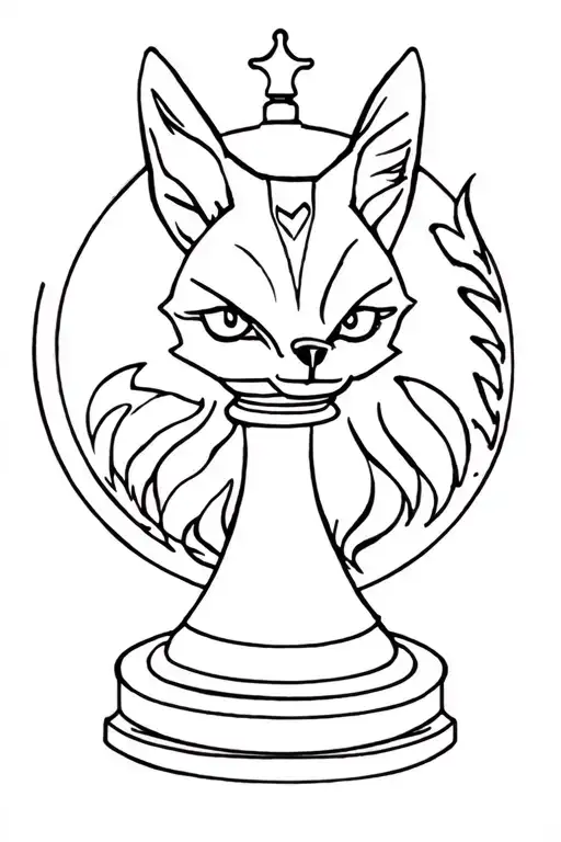 Queen chess piece incorporating a fox and a raven tattoo design idea