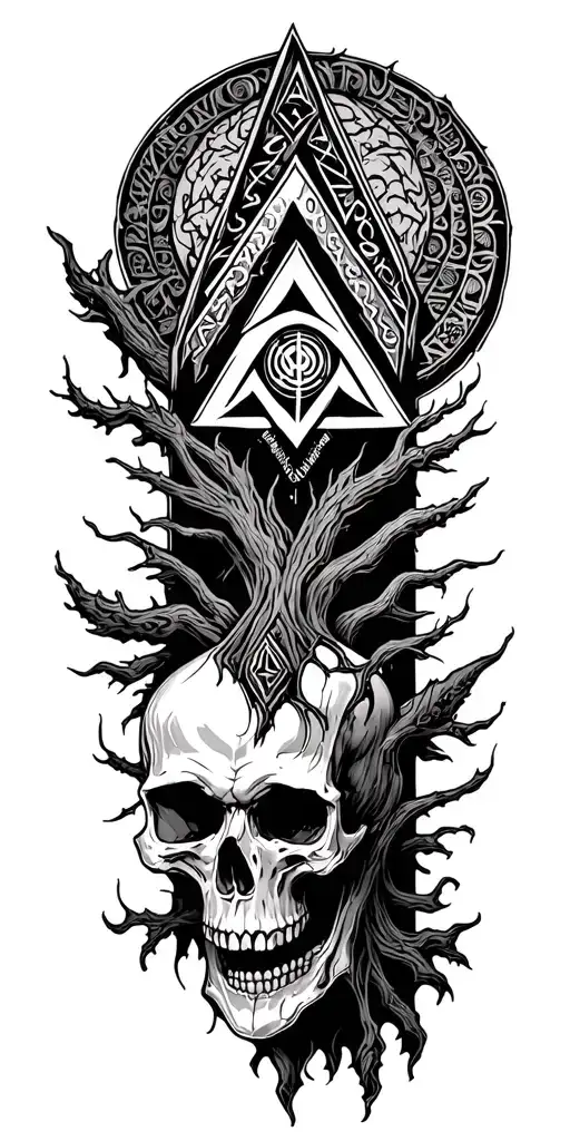 Valknut,Vegvisir, Yggdrasil, Background Rune and skull tattoo design idea