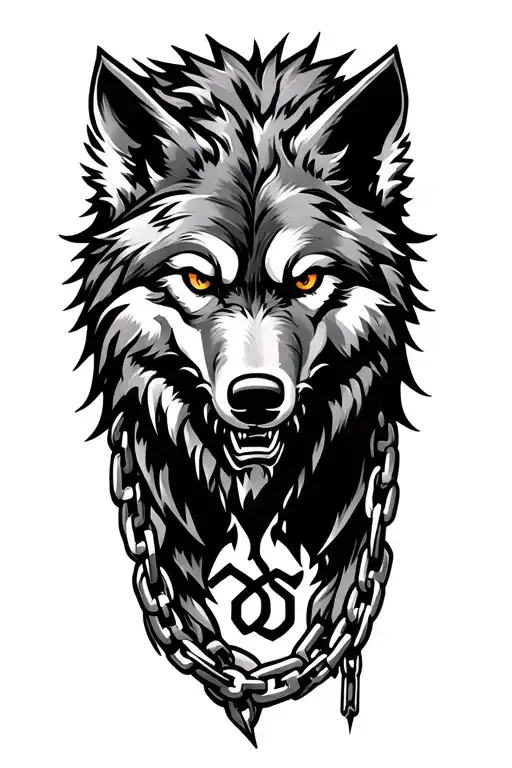 Fenrir wolf who has broken its years of chain slaving that held him for long, - with any norse symbol in the background  tattoo design idea