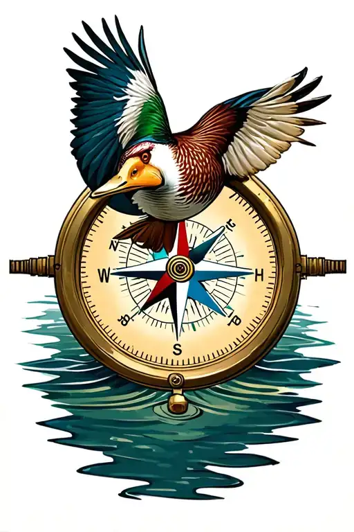compass top half duck hunting bottom half fishing tattoo design idea