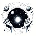 Galaxy themed solar system with reaching hands reaching tattoo design idea