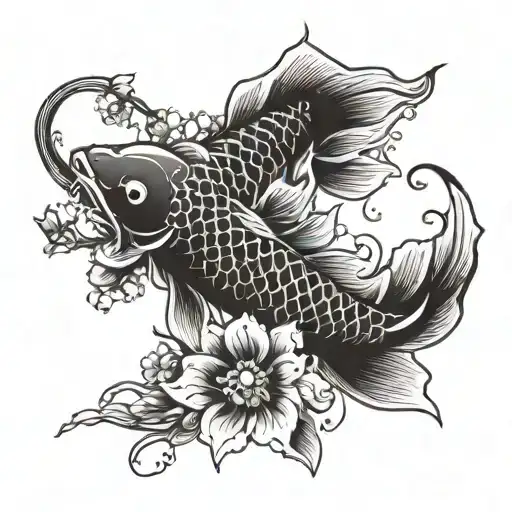 Incorporate traditional Japanese symbols like cherry blossoms or koi fish in a dynamic composition representing personal growth and strength tattoo design idea