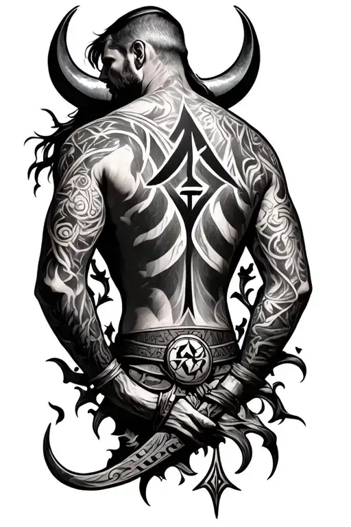 Men's tattoos, full back tattoos, scandinavia, Vikings, paganism, runes tattoo design idea