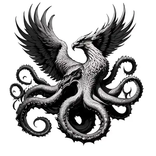 phoenix rising and kraken reaching tattoo design idea