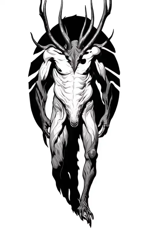 a full body wendigo (humanoid no horns) tattoo design idea