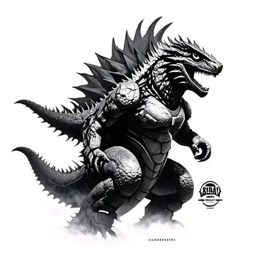half shin godzilla half mechagodzilla tattoo design idea