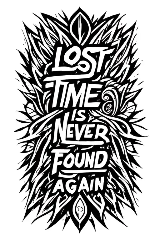 quote "lost time is never found again" written inside tattoo design idea